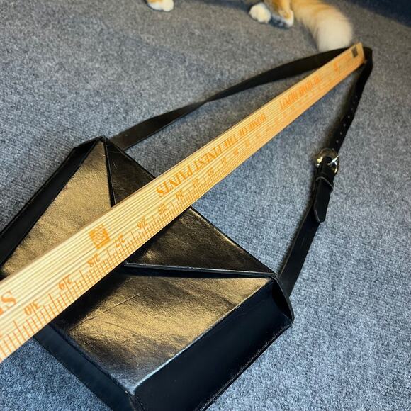 Leather Snakeskin Art Bag Black Geometrical Design Adjustable Handcrafted Rare - Picture 12 of 12